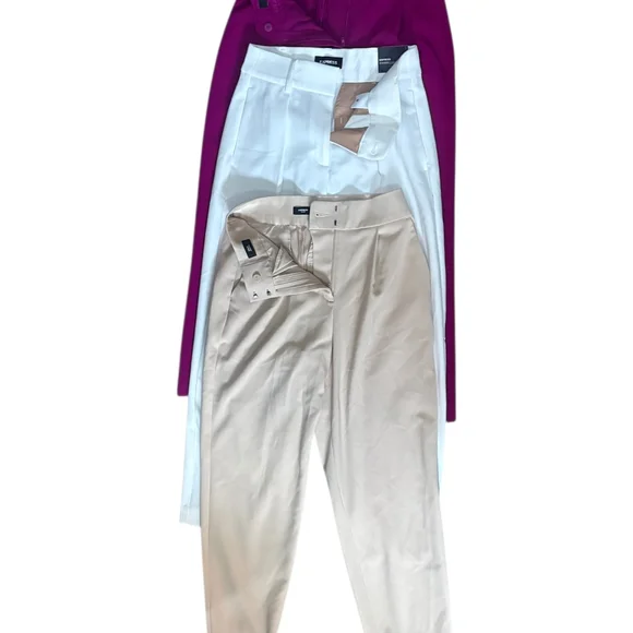 Express Women's Trousers Trio - Magenta, White, Beige 2 NWT 1 New w/o Tags 0S - Picture 1 of 6